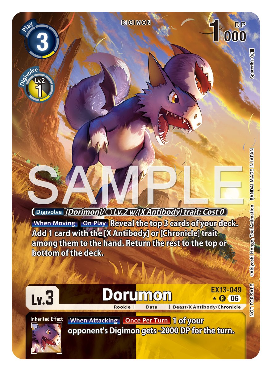 digimon_tcg_EN's tweet photo. [REVEALS]

Hello Digimon Tamers!
Today’s box topper cards are [EX13-049 Dorumon] &amp; [EX13-026 Kudamon]!

EXTRA BOOSTER CHIVALROUS XIII [EX-13]
In stores October 2, 2026!
https://t.co/EJzlpJf1xm

#DigimonCardGame https://t.co/iM25e5AoFc