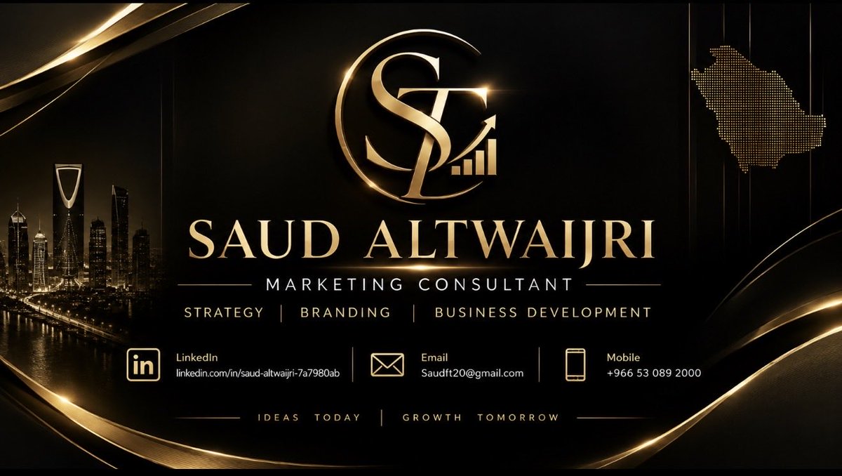 AltwaijriSaud's tweet photo. الأفكار اليوم… تصنع نمو الغد.

أحوّل الأفكار إلى استراتيجيات واضحة، وعلامات مؤثرة، وفرص نمو قابلة للقياس.

سعود التويجري
استراتيجية | علامات تجارية | تطوير أعمال

#التسويق #تطوير_الأعمال https://t.co/GB5RB3Lh3T