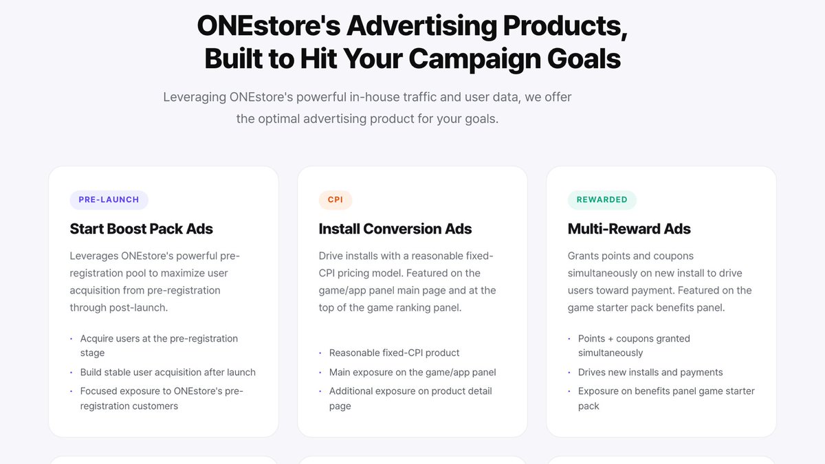 ONEstore_Global's tweet photo. An ad that hands the player points and a coupon
the moment they install your game.

𝗠𝘂𝗹𝘁𝗶-𝗥𝗲𝘄𝗮𝗿𝗱 𝗔𝗱𝘀 — the rewarded slot in ONE Ads, ONEstore's own ad platform. 🎁
Targeting runs on the store's own game purchase data.

Points and coupons land together on new install.
The first session already has something to spend.

For developers → https://t.co/kA0AfWUf2C
#ONEstore #gamedev