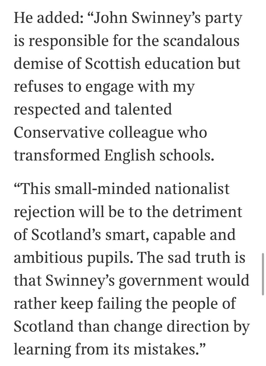 RussellFindlay1's tweet photo. Having trashed Scottish education, the SNP will take no lessons from anyone ... including @michaelgove who transformed English schools.

But why? https://t.co/tAgG4pE0LZ