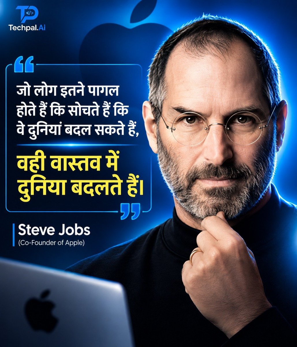 TechPalyzj8's tweet photo. ज़रूर — यह short caption बेहतर रहेगा:

सोच बड़ी रखो, सपने बड़े देखो और बदलाव की शुरुआत खुद से करो। 🚀💡
Think Different. Dream Big. 🍎✨
Follow @TechpalAi

#SteveJobs #Motivation #ThinkDifferent #DreamBig #TechpalAi #Inspiration https://t.co/XjUrKNSRGw