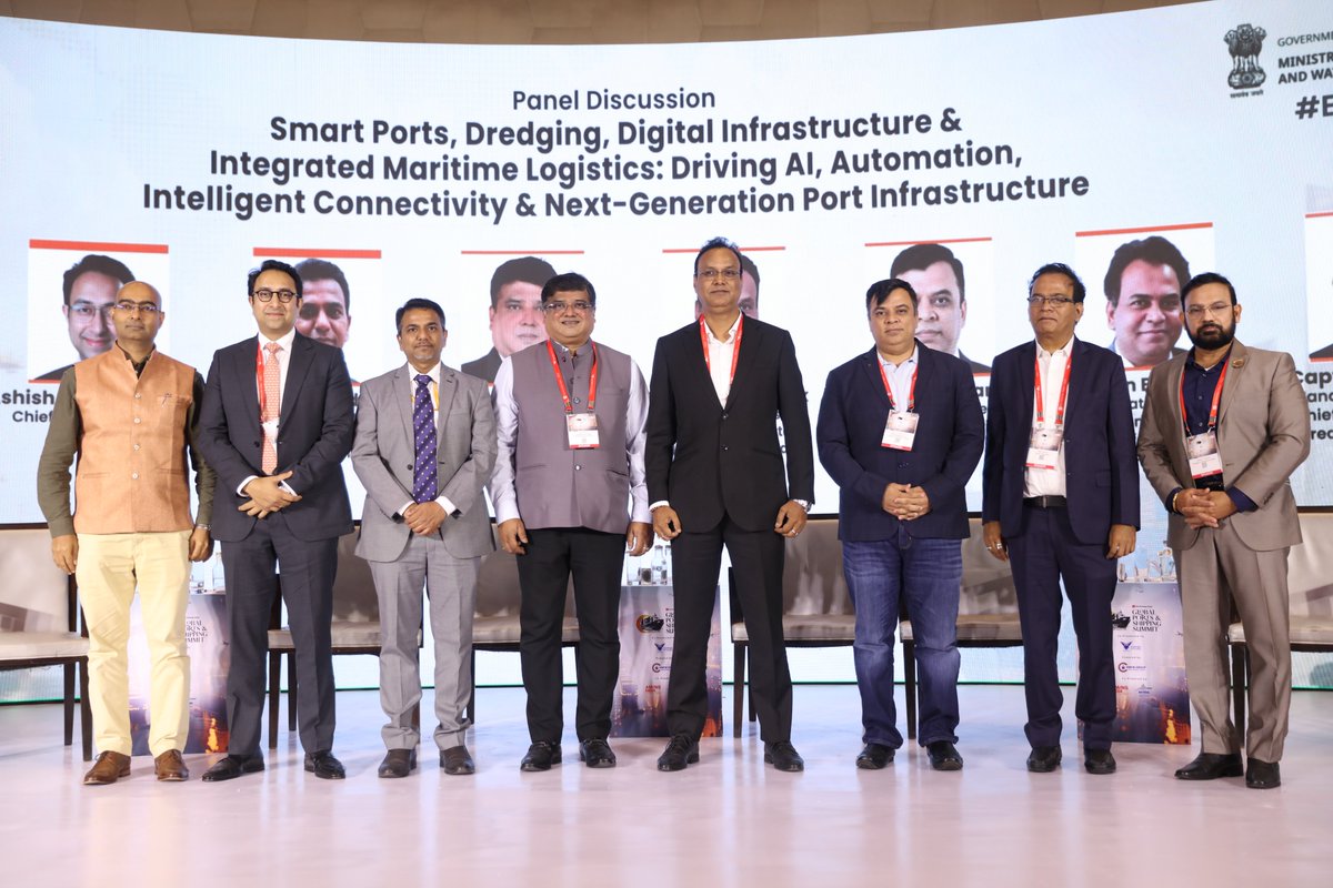 EssarPorts's tweet photo. At the @ET_Infra Global Ports & Shipping Summit 2026, @ARajgarhia_1979, CEO, #EssarPorts, shared his perspective during the panel on “Smart Ports, Dredging, Digital Infrastructure & Integrated Maritime Logistics: Driving AI, Automation, Intelligent Connectivity & Next-Generation Port Infrastructure.”

He highlighted the need for predictable frameworks that support long-term investment, alongside technology that improves the efficiency, safety, and reliability of port operations.

As India’s maritime sector evolves, Essar Ports remains focused on building efficient and resilient ports for the future.

#GatewayOfGrowth #GlobalPortsAndShippingSummit #Essar

@sarbanandsonwal | @shipmin_india | @JoshiPralhad | @mnreindia