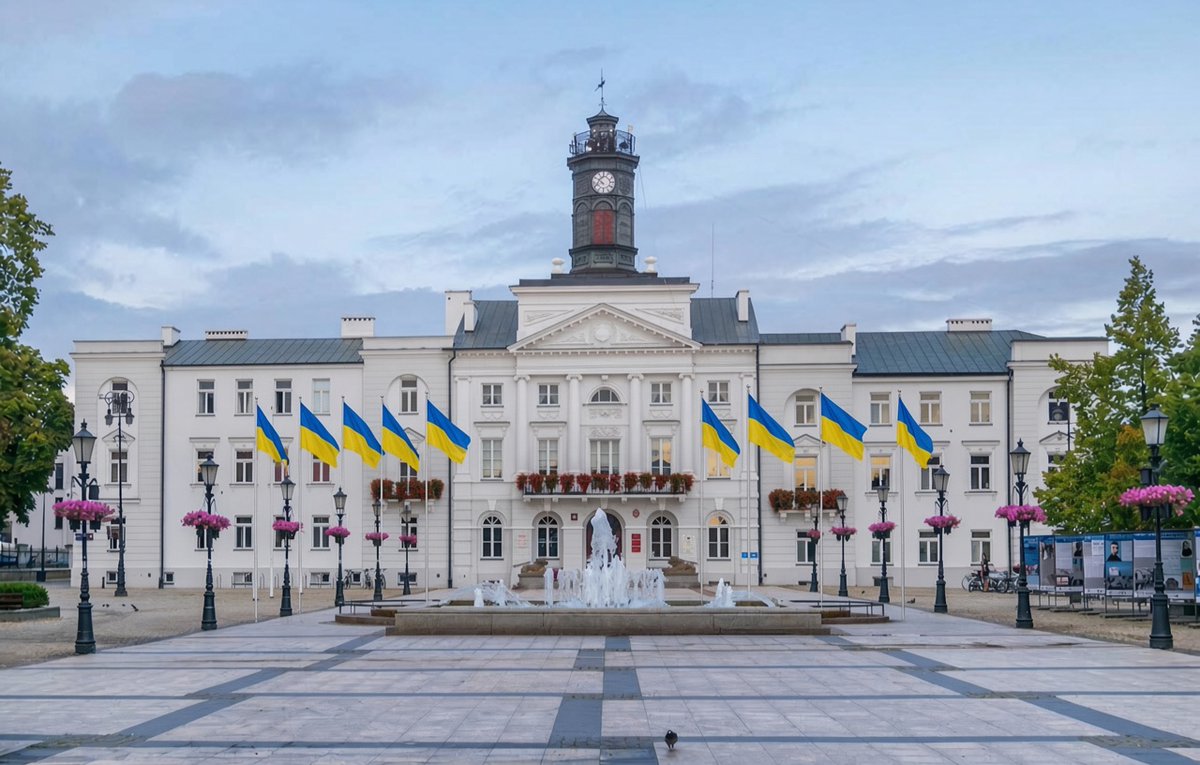 SztabKovalenko's tweet photo. Dzień dobry mieszkańcy Płocka ‼️
Na wniosek @kovalenkokamil, Urząd Miasta w naszym pięknym mieście został ozdobiony narodowymi barwami Ukrainy. To wspaniały gest solidarności z ojczyzną Pana Kamila. 
Płock i Kijów 🇵🇱🫶🏻🇺🇦

#CoByśZrobił https://t.co/e2NiKOxs4O