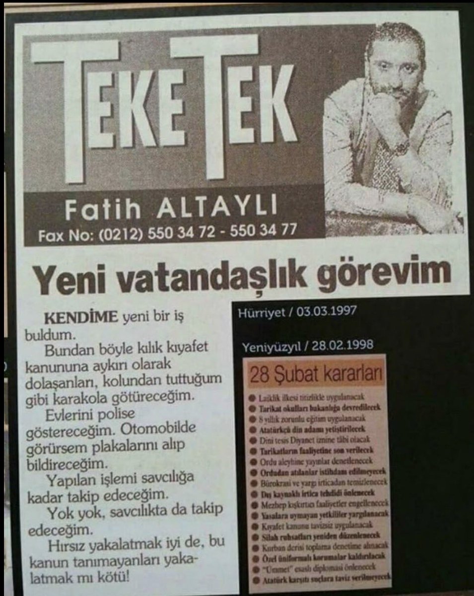 avfkarabulut's tweet photo. Yaaa öyle mi @fatihaltayli bey ? 

Sizin gibi düşünmeyen insanlara kategorik bir tavrınız mı yok yoksa artık tavır gösterecek cesaretiniz mi yok?

Eski Türkiye’de  28 Şubat kararlarını ihlal edenleri ihbar etmeyi kendinize düstur edinmişsiniz de https://t.co/NNjDu9YVtv
