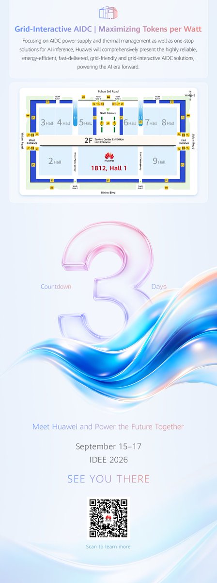 huawei_power's tweet photo. 3 Days to Go | First Look at Huawei's Booth at the IDEE 2026
#FullScenarioGridForming #AI #GLIF2026 #IDEE2026 #GridFormingESS #MakingtheMostofEveryRay https://t.co/ZKScSjjXKv
