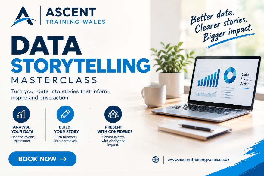 ascentwales's tweet photo. 📊 Data tells a story—but can your audience understand it?

Learn how to turn complex data into clear, engaging stories and presentations with our Data Storytelling course in Cardiff.

https://t.co/8XVFK52Hu8

#DataStorytelling #DataSkills #Cardiff #Wales https://t.co/qCEHFGGkFM