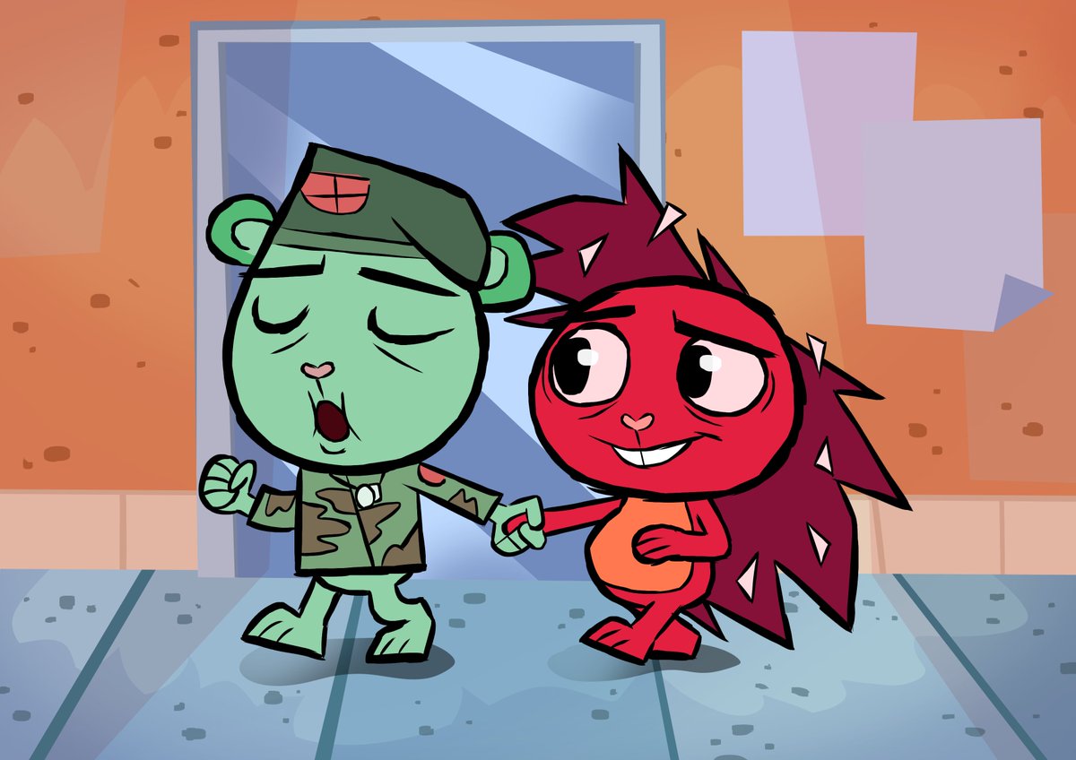 RizardLiz's tweet photo. A very aware walk #htf #happytreefriends #htfkapow #flippy #flaky #flippyxflaky #fanart https://t.co/cmOxitRykQ