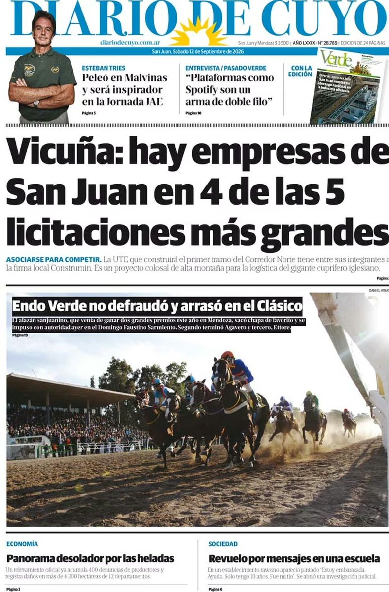 DianaMontanari's tweet photo. 🇦🇷#ARGENTINA [#Diarios]: «DIARIO DE CUYO» de #SanJuan: Tapa impresa. @diariodecuyoweb https://t.co/z9Z2BzpgdO https://t.co/qVBv5FmsWk