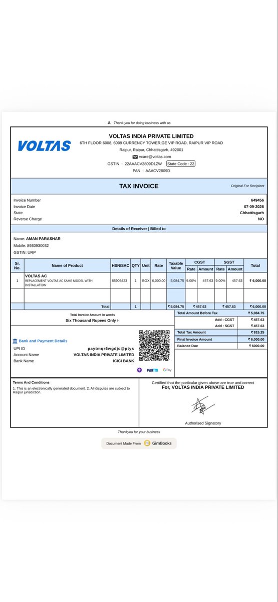 im_aman17's tweet photo. @myvoltas Contact no of your representative-9117015734
I have attached the invoice pictures of the above said matter with payment received and a bill suggested that same model with installation, you are requested to check and resolve as soon as possible. https://t.co/IUrWDztnXa