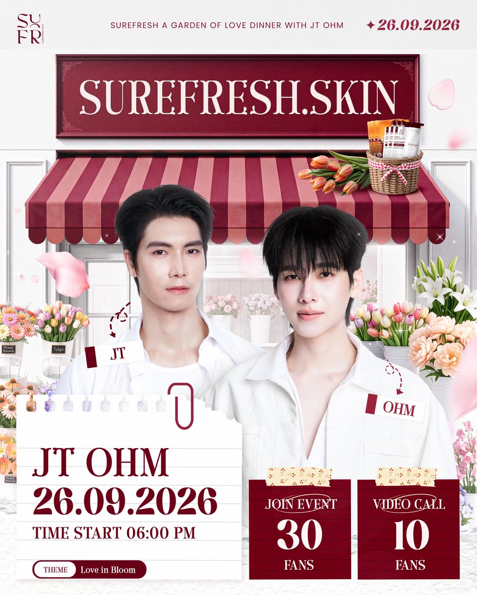 surefreshskin's tweet photo. จากเงาปริศนา…สู่คำตอบที่ทุกคนรอคอย✨

ในที่สุดก็ได้เวลาเปิดเผย
แขกคนพิเศษ JT & OHM 

เตรียมพบกับค่ำคืนแห่งความพิเศษ
และช่วงเวลาที่จะกลายเป็นความทรงจำดี ๆ ไปพร้อมกัน

SUREFRESH A GARDEN OF LOVE DINNER WITH JT OHM
26.09.2026 | 06:00 PM

📍 ติดตามรายละเอียดเพิ่มเติมได้เร็ว ๆ นี้ทาง X : @surefreshskin

#JTOhm #jjaypf #OhmKrit
#surefreshskin