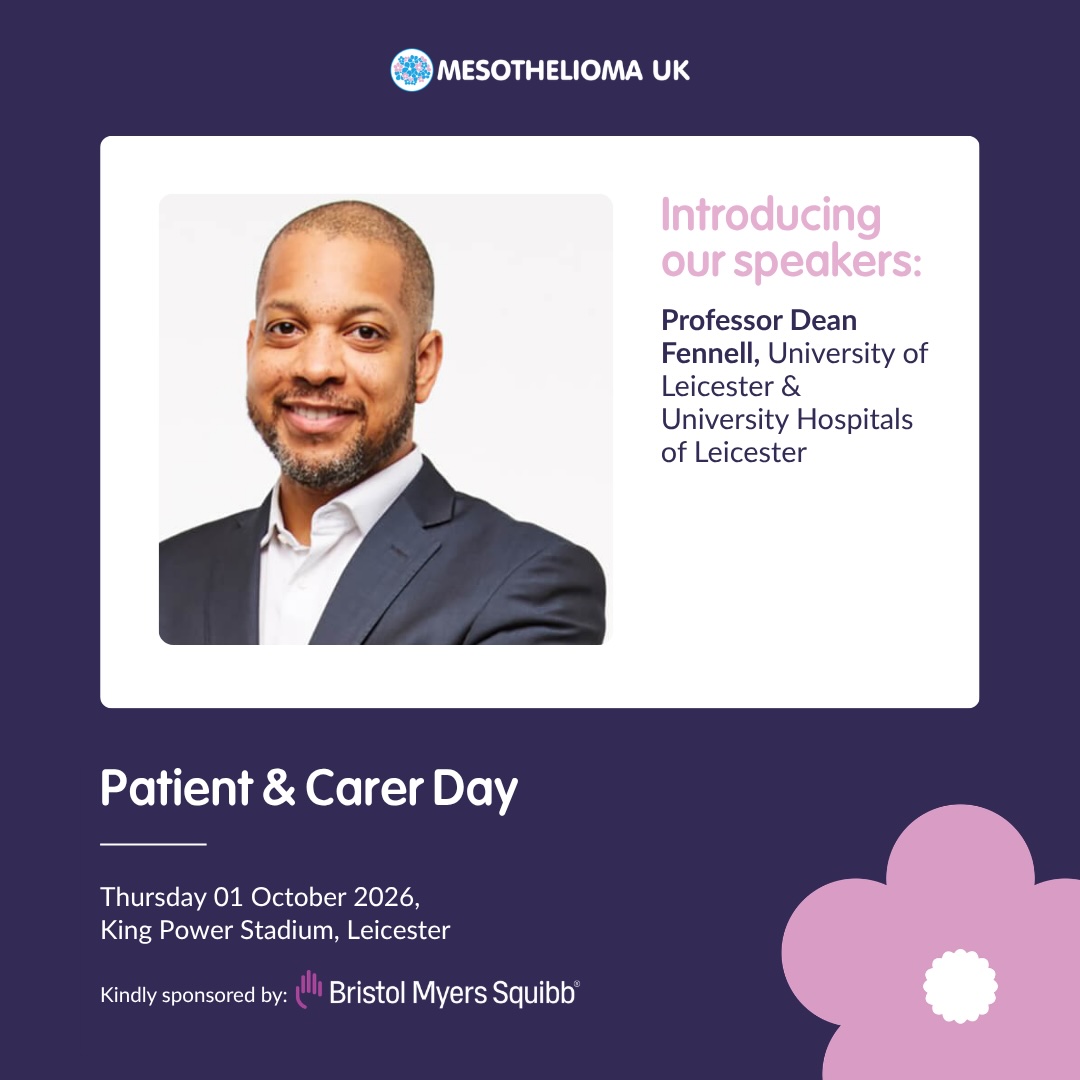Mesouk's tweet photo. For our annual Patient &amp; Carer Day, Professor Fennell will explain how new scientific discoveries are translating into effective cancer therapy, particularly in more aggressive forms of mesothelioma.
Reserve your place: https://t.co/pjKh1NAi3U
This event is sponsored by @bmsnews https://t.co/U3j4ZnHHwt