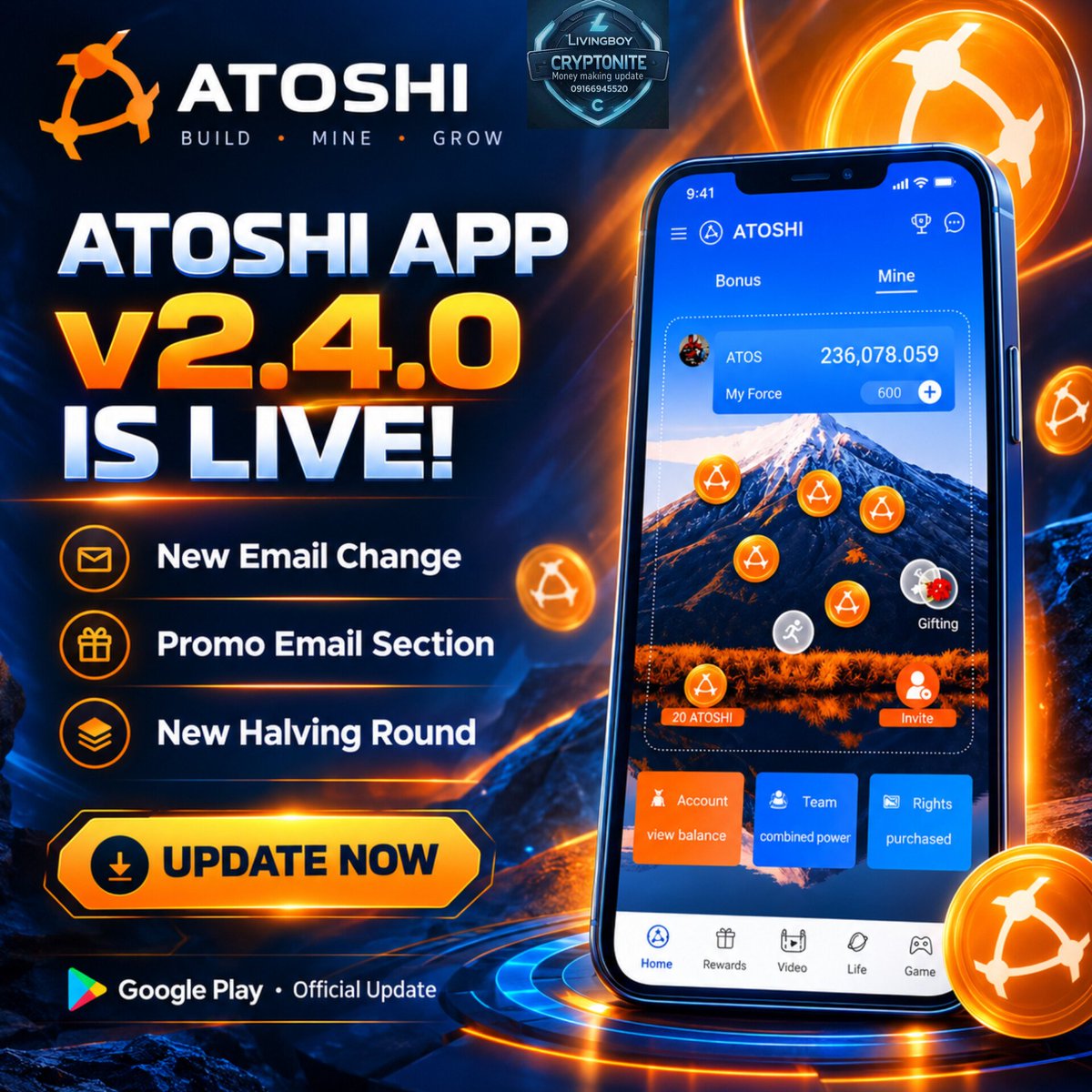 LIVINGBOYCRYPTO's tweet photo. 🚀🔥 ATOSHI APP v2.4.0 IS LIVE!

The latest ATOSHI app update is now available on Google Play. 📱✅

🆕 What’s New?

📧 Improved email change request
📩 New promo email section
🔄 New ATOSHI halving round is LIVE! 🔥

#ATOSHI #ATOS #Web3 #LivingboyCryptonite https://t.co/bJE0eeOBGX