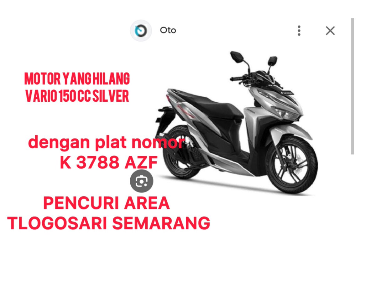 IMALAILLA_CM's tweet photo. DICARI PENCURI !!! BANTU RE-TWEET. 
BARU 10 HARI KERJA MALING MOTOR DI SEMARANG. 

WARGA KAB. KUNINGAN, infonya  kabur ke Kota Gede Yogyakarta. 

Sudah saya laporkan ke pihak berwajib !! 

Ciri khas motor itu ada di kaca depan pecah dan soklet depan abu hitam bergaris ! https://t.co/RY3egy98GT