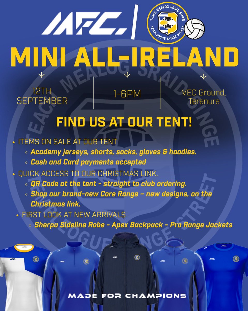 Tempsyngest's tweet photo. Club gear link now Open . And MFC will be at the Mini All Ireland One Club Day today for essentials !  

New range of Gear available , check it out 👇

https://t.co/NwZ8PUplit https://t.co/0PxVj2LIaV