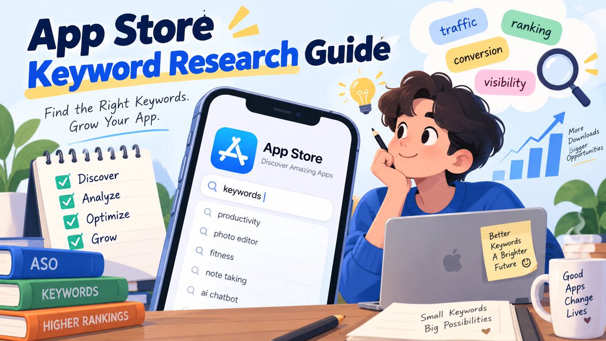 AsoRankNet's tweet photo. App Store Keyword Research Guide
Four-Step Practical Implementation Framework
Step 1: Seed Keyword Brainstorming
Step 2: Keyword Expansion
Step 3: Evaluation and Screening
Step 4: Layout and Optimization https://t.co/kLeeZ7VlmQ