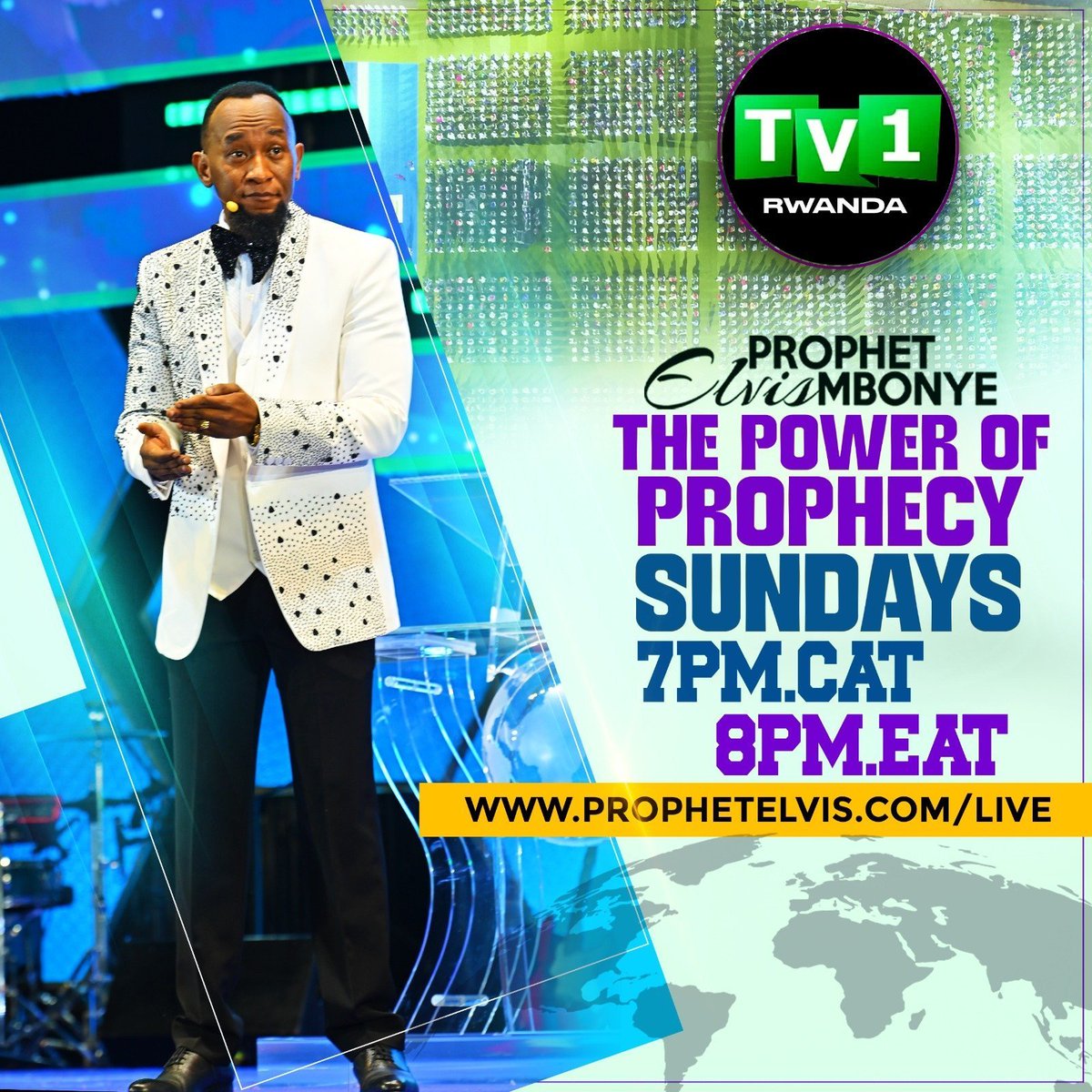 TV1Rwanda's tweet photo. 𝗧𝗛𝗘 𝗣𝗢𝗪𝗘𝗥 𝗢𝗙 𝗣𝗥𝗢𝗣𝗛𝗘𝗖𝗬. Catch Prophet Elvis Mbonye in an epic broadcast  Sunday 13th September 2026 at 7pm on TV1.  
Don’t miss out!
#ProphetElvisMbonye https://t.co/hkw2X0XKiS