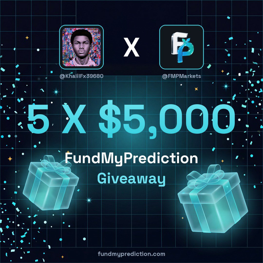 KhalilFx39680's tweet photo. 🎁 5 x $5,000 FundMyPrediction Giveaway

We’re giving 5 people the chance to win a $5K FundMyPrediction Challenge.

To enter:

1️⃣ Sign up at https://t.co/PmkBNtXRGh
2️⃣ Follow @FMPMarkets on X
3️⃣ Repost this giveaway post

follow
@KhalilFx39680
@ZenithPulse_fx
@ravenfx_
@AlameeenFx
Good luck 🤝