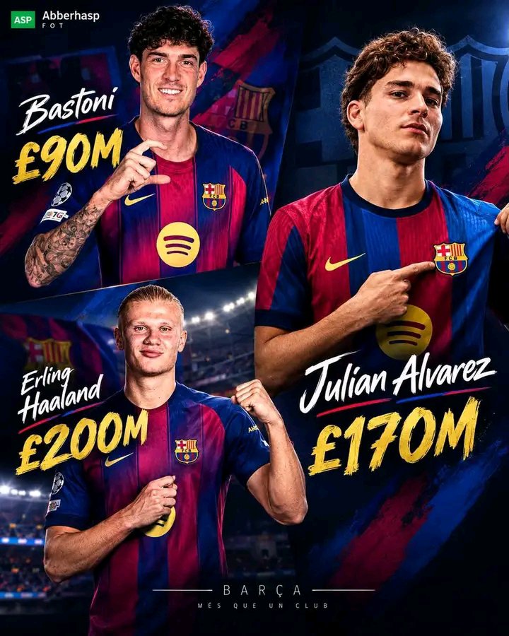 Vicky4Barca's tweet photo. 🔥 If Barcelona could sign only ONE player in the January transfer window, who would you choose?

🇮🇹 Bastoni 🇦🇷 Julián Álvarez or 🇳🇴 Erling Haaland?

Drop your choice in the comments! 👇🔵🔴

#FCBarcelona #Barca #TransferNews #JanuaryTransferWindow #ViscaBarca https://t.co/NMqQgXhWr8
