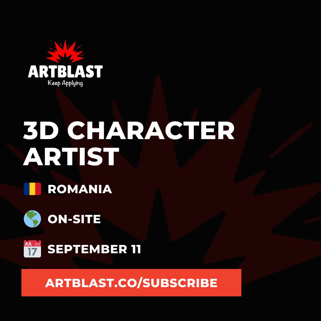 artblastjobs's tweet photo. 🚨 On-site 3D Character Artist 🚨
🇷🇴 Romania
🔒 Apply in today's email → https://t.co/qmvQSgRVTD

#art #artjobs #gamejobs #artblast #3d #2d #3dart #hiringnow #digitalart #animation #Artists #gamedev https://t.co/xCGzg7kNhz