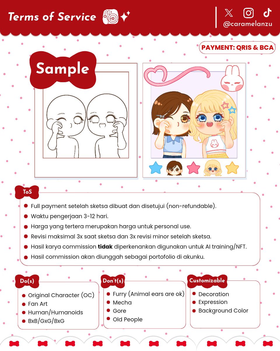 caramelanzu's tweet photo. 🎀 POLAROID DECO YCH COMMISSION 🎀
(Likes &amp; RTs are very appreciated <3)

Haiii aku open ych commission polaroid deco for local only 🇲🇨✨️

Kalau tertarik bisa langsung DM aku yaa <3 (jangan lupa mention/rep after DM) 📸✨️
#ychcommission #opencommission #chibi #artidn https://t.co/EyNDeCXwH6
