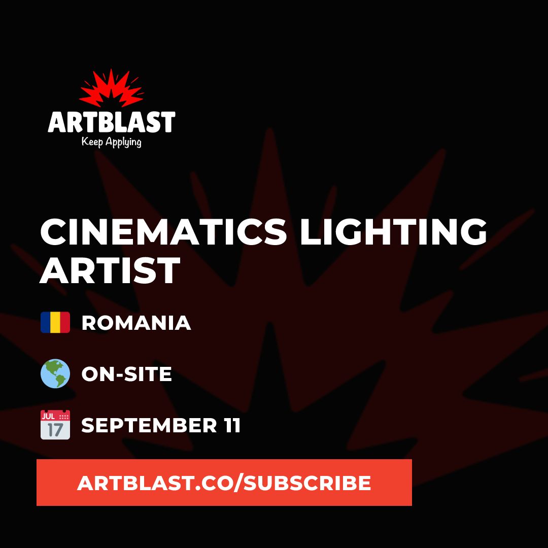 artblastjobs's tweet photo. 🚨 On-site Cinematics Lighting Artist 🚨
🇷🇴 Romania
🔒 Apply in today's email → https://t.co/qmvQSgRVTD

#art #artjobs #gamejobs #artblast #3d #2d #3dart #hiringnow #digitalart #animation #Artists #gamedev https://t.co/RwkoVFVAq6