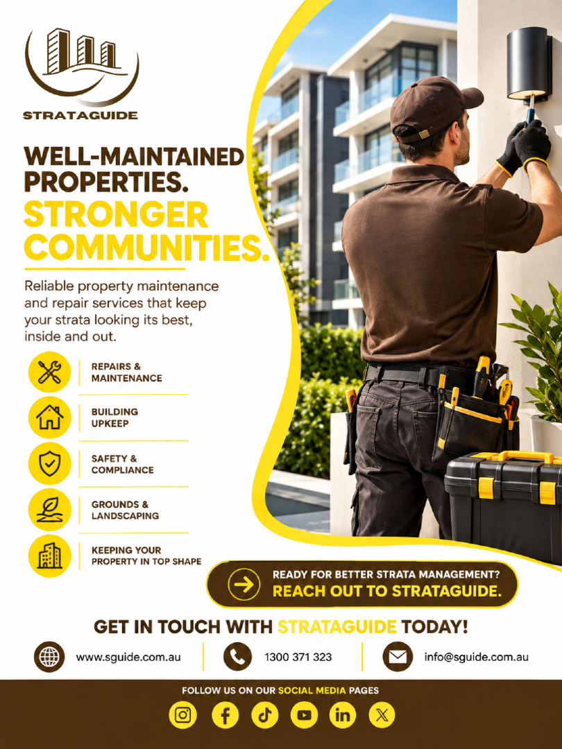 StrataGuide's tweet photo. Inside and out, that's the whole property. Grounds, landscaping, safety compliance and building upkeep, all in the same plan. 🌐https://t.co/QveYQmkGfo ☎️1300 371 323 #StrataMaintenance https://t.co/2RkbUK9bF9