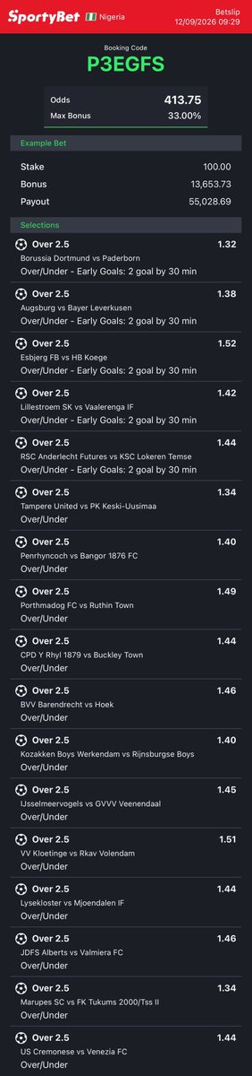 dfwpehlumiiii's tweet photo. 2.5 goals galore on https://t.co/ucNk05lztC converted to sportybet⤵️

P3EGFS -sporty👩‍💻

Follow 4 convert of codes 2 ur preferred bookies! 

Retweet 4 larger audience😤🗣️ https://t.co/vvodFsRDS7