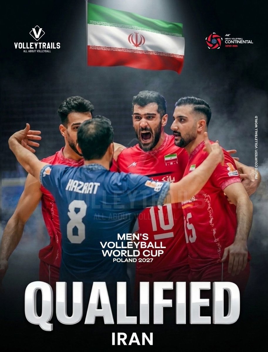 volleytrails's tweet photo. 🇮🇷 QUALIFIED! ✅

Iran have officially qualified for the 2027 FIVB Men’s Volleyball World Cup after defeating 🇦🇺 Australia in a hard-fought four-set semifinal at the AVC Men’s Volleyball Continental Championship: 25–21, 17–25, 25–17, 25–22.

#AVCContinentalChampionship #FIVBWorldCup #Volleyball #والیبال
📸 Volleyball World
