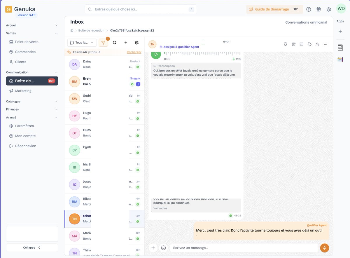 willy_djopa's tweet photo. Savoir relancer des prospects c'est vraiment un cheat code. 

On a un client qui a une base de près de 2000 clients qui n'ont pas commandé depuis. 
Il a lancé une campagne de récupération sur une centaine environ et c'est l'IA Genuka qui se charge de répondre à tout le monde 😻

En quelques heures, plus de 400 messages échangés et des dizaines de clients qui prennent rendez-vous 🕺🏾