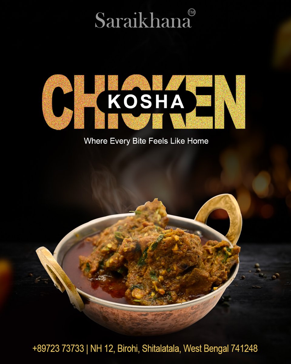 FletaSchmudpt's tweet photo. Craving something rich, spicy, and unforgettable? Try SaraiKhana’s Special Chicken Kosha—slow-cooked with aromatic spices for tender, juicy bites and authentic Bengali flavor. Visit us at NH-12, Birohi, Kalyani Road, Nadia. Call +91 89723 73733. https://t.co/KfBf4oE8hN