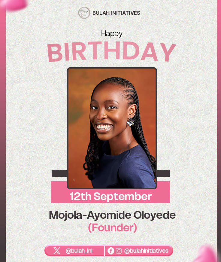 bulah_ini's tweet photo. Happy Birthday to our amazing FOUNDER!!!!🥳

Today, we celebrate you, your vision, and the heart you put into everything you do. Thank you for inspiring us and giving us a cause worth showing up for. Wishing you a great year. 

#BirthdayWishes
#BulahInitiatives https://t.co/VOwSKLWRaI