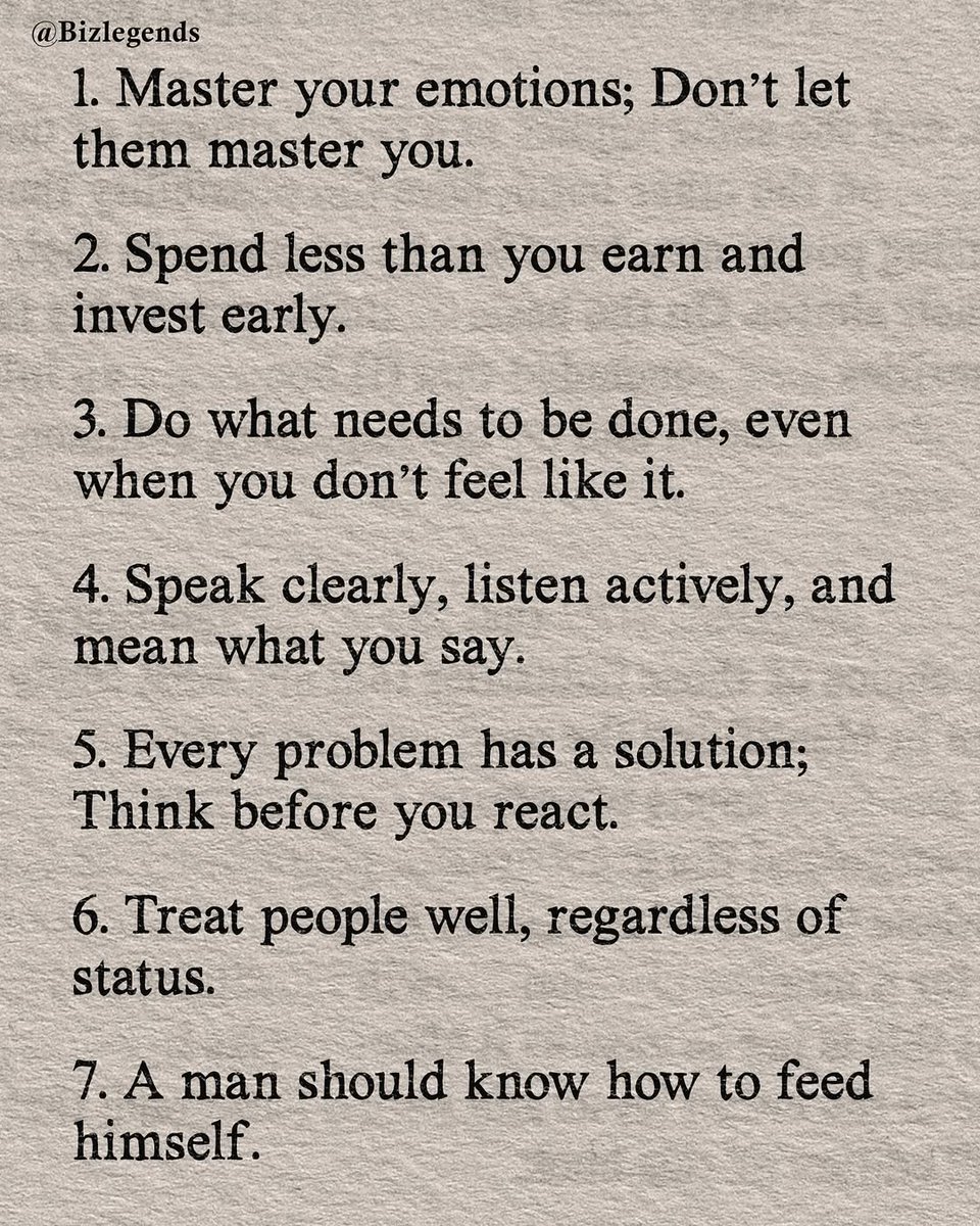 Phi_Pathfinder's tweet photo. 50 Life skills to TEACH YOUR SON:

1-7. https://t.co/qlwguCVJGl