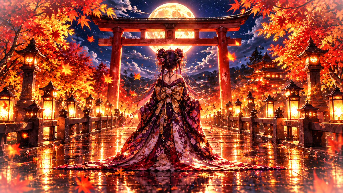 marznightgod's tweet photo. 参加させて頂きます♪

【 SELENE 】― 月見の秋 ―

行楽の秋の先に待っていたのは―

―彼女自身であった―  

※SELENE：ギリシャ神話に登場する「月の女神」の意

#秋を先取りリレー 
#AIイラスト https://t.co/0LfjcVQkeg