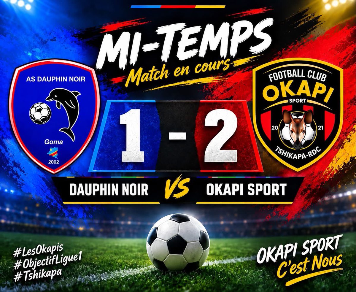 Okapisportfc's tweet photo. MI-TEMPS ⚽🔥

AS DAUPHIN NOIR 1–2 OKAPI SPORT

Les Okapis mènent à la pause ! 🦓💪🏾
#LesOkapis #OkapiSport #LesAnimauxRares https://t.co/93zSVwLh2T