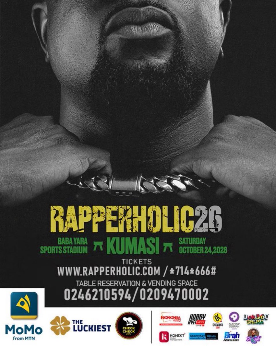 rapperholicc's tweet photo. Asanteman, grab ur 🎫 via https://t.co/qazCwlky6l or dial *714*666# and let’s meet at the stadium for another exciting night. 
#RapperholicKumasi26 https://t.co/GqdNiMEPY2
