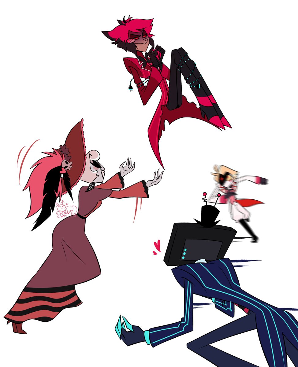 blublu_awo123's tweet photo. Who will catch them? 🫵🏻 

#Hazbinhotel #vox #lucifer #rosie #alastor https://t.co/ylkFTKrswZ