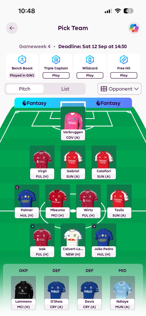 BredeStav's tweet photo. Liten fortanke før gw4 deadline.

Gjorde B.Fernandes til Palmer natt til fredag som sesongens første transfer. Må følge deadline for leaks ang. Liverpool. Målet er Haaland inn gw5, så alle transfers som blir evt gjort før det skal også finansiere Haaland. https://t.co/ZrVce8V0QA