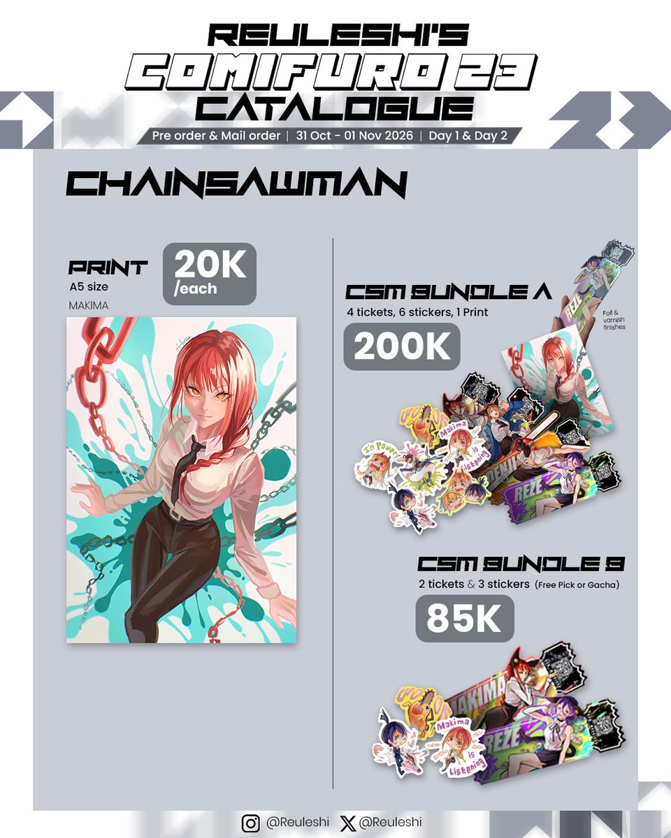 reuleshi's tweet photo. Hi guys, I'm opening a 📅 Pre-order and ✉️ Mail order for Comifuro 23! 
. 
◆ Period: 12 - 17 September 2026
◆ Pick up + Mail order available! 
◆ Link for PO and Local Mail order in bio! 
◆ CF Booth number info coming soon! (Day 1-2) 

#cf23 #comifuro23 #comifuro https://t.co/FSjs6qq8IL