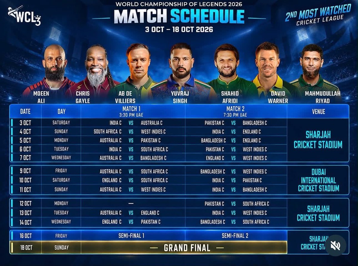 AkberAJaffri's tweet photo. Schedule for the WCL3 is OUT.
PAK IND Clash on 10th October.
#WCL3 #PAKvsIND #Pakistan https://t.co/CixjhVnvIp