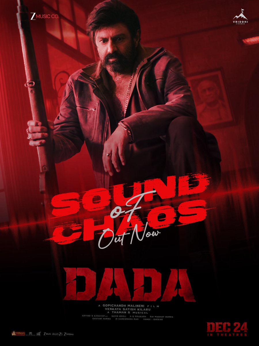 NBKisDADA's tweet photo. Hear the sound.
Feel the chaos.
Meet the DADA 🦁🔥

#DADA - Sound of Chaos Out Now 💥💥

▶️ https://t.co/NhxkdcB4z1

#DadaOnDec24th 🌋 
GOD OF MASSES #NandamuriBalaKrishna @heromanoj1 @MsKajalAggarwal @megopichand @musicthaman @Venkataskilaru #ArvindKashyap @NavinNooli #AsPrakash #SaiMadhavBurra @vriddhicinemas @NBKisDADA @zeestudiossouth