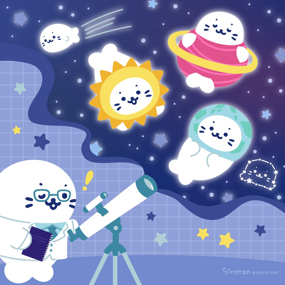 sirotanfunwari's tweet photo. 💫今日は #宇宙の日 💫

(=・ω・=)👓　🌠
「天体観測をしようっと♪
…って、みんなしろたんだ！」

#今日は何の日 #しろたん https://t.co/DeCW9wbJrL