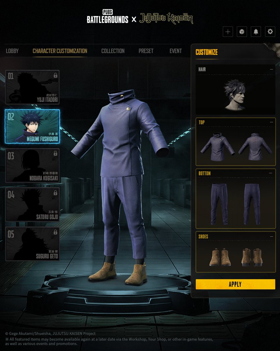 PUBG's tweet photo. Say hello to Erangel High's newest sorcerers. Class starts now.
PUBG x JUJUTSU KAISEN collaboration available for a limited time only.

#PUBG #BATTLEGROUNDS #PUBGxJujutsuKaisen https://t.co/iAjfWpUiW4
