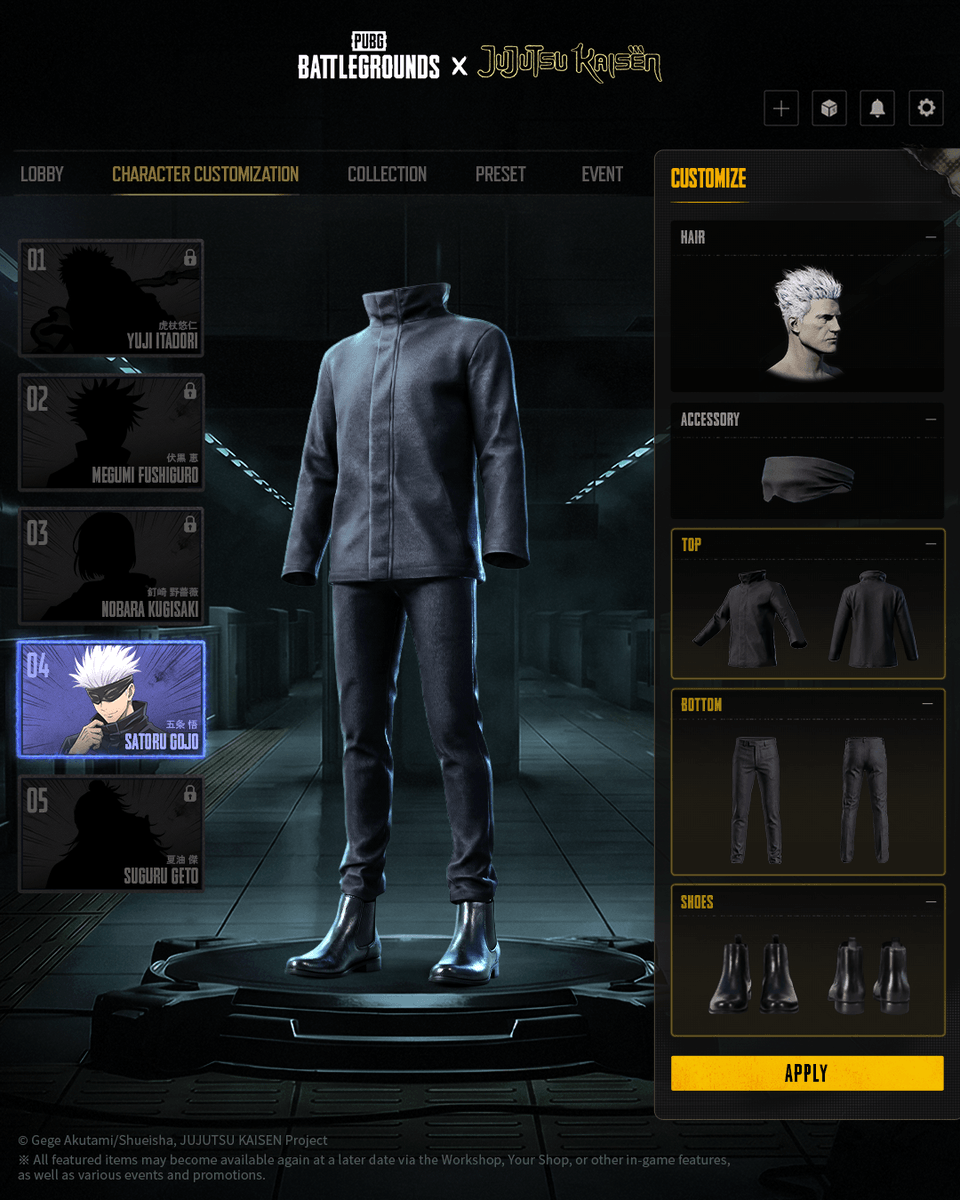 PUBG's tweet photo. Say hello to Erangel High's newest sorcerers. Class starts now.
PUBG x JUJUTSU KAISEN collaboration available for a limited time only.

#PUBG #BATTLEGROUNDS #PUBGxJujutsuKaisen https://t.co/iAjfWpUiW4
