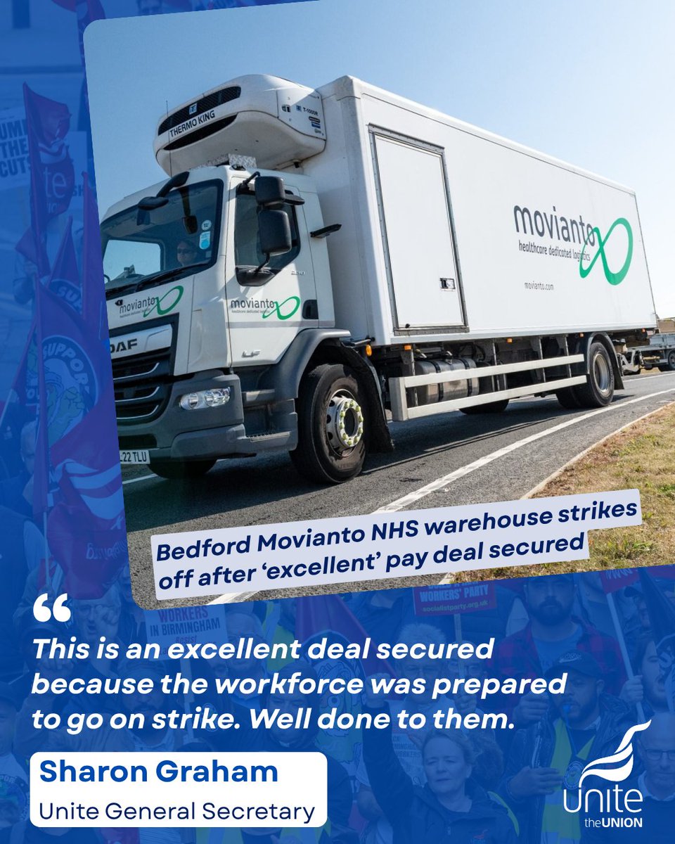 UniteSharon's tweet photo. 🔥 UNITE WIN | Bedford Movianto NHS warehouse workers

Once again, Unite’s relentless focus on improving #JobsPayConditions is reaping rewards for our members. 1/2 https://t.co/J24d0Byl0K