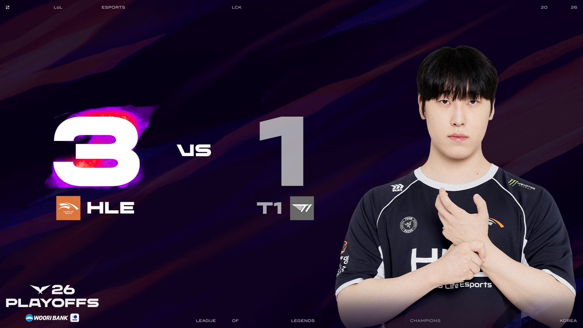 LCK's tweet photo. ADVANCING TO THE GRAND FINALS ➡️

@HLEofficial WIN in the Lower Finals of the 2026 Wooribank #LCK Playoffs! https://t.co/TJdVZSiWnb