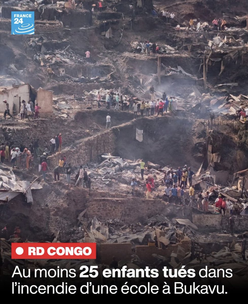 AfrikMove's tweet photo. FLASH - #RDC 🇨🇩 : drame à #Bukavu.💔😢

Au moins 25 enfants ont perdu la vie dans un incendie qui a touché deux écoles du Sud-Kivu, selon les autorités locales et l’UNICEF.

Le feu aurait aussi détruit plusieurs centaines d’habitations. Pensées aux familles et à toutes les victimes.

Source : UNICEF / FRANCE 24