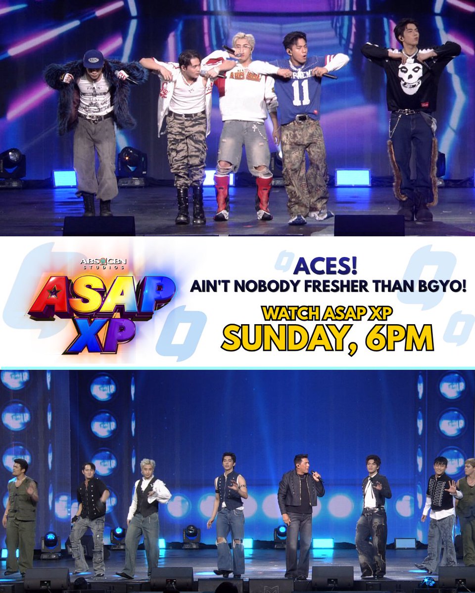 ASAPOfficial's tweet photo. BGYO brought that fresh energy, and fresh moves to the ASAP XP stage! 💥 

Calling all ACES 📣 Ready na bang i-relive ang performance na ’to?

Catch BGYO and experience the ASAP XP stage all over again this Sunday! 🔁✨

#ASAPXP #BGYO #ACES https://t.co/1cAbZtvFjO