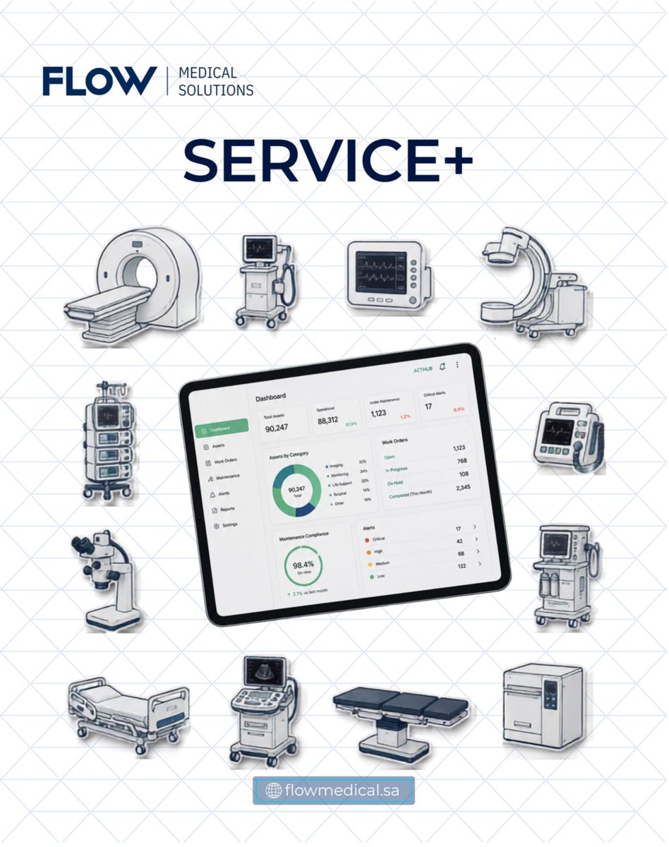 Flow_Medical_'s tweet photo. Medical equipment continues to need support long after installation.

الأجهزة الطبية تحتاج إلى دعم مستمر يتجاوز مرحلة التركيب

لذلك تدير فلو للحلول الطبية دورة حياة الأصول بالكامل من خلال Flow Service+ 

#FlowMedicalSolutions #SaudiHealthcare 
#رؤية_٢٠٣٠ #التميز_الصحي https://t.co/QBBInyeRpF