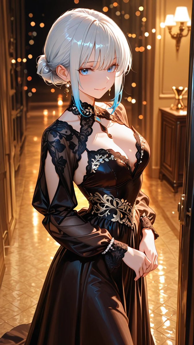 oteranosekai's tweet photo. 【第16回夜会の2日目開催】  
9月11日（金）、9月12日（土）、9月13日（日）開催。  
毎晩19時～24時まで夜会を開催します。  
（この時間に投稿してください、という意味です） 
夜会専用バックミュージックはこちら
▶️https://t.co/6nuAtZ7mAW

今回のテーマは、 「お菓子の国の夜会」 

投稿される衣装のプロンプトは、今回も毎晩異なります。  
9/11は「プリンセス・パフェドレス」 
9/12は「ショコラ・ノワールドレス」  
9/13は「虹色キャンディドレス」  
となります。  

参考例として、それぞれの天使衣装のイラストを紹介しますが、ご自分で衣装を自由に考えてもらっても構いません！  

テーマ【お菓子の国の夜会】 
・過去のドレスを着用可能です！女性キャラ限定  
・重要なのは夜会への参加です。  
・自分でプロンプトを作成できない人のために掲載しています。
・プロンプトを使う人はフォロー必須です。通知が来ないので、参加を確認できないからです 
・自由に使って構いませんが、これはX専用の話です。  
・他のツールや商業利用に関するプロンプトの無断開示は禁止されています。 
・誰とでもコラボ出来るというルールのため、それを前提にご参加ください。  
・男性キャラの参加は禁止しています。（私のプロンプトが女性用衣装だからです。）  
・プロンプトは下部に記載されています。  
・キャラクターの「名前」も含めてください。  
・センシ判定の方お断り  
・投稿数：1人につき5枚までですが、コラボは除く 
・ハッシュタグは以下の通り  
#夜会開催 #プロンプト試着 #お菓子の国の夜会2
（3つ必須です） 
・追加のハッシュタグはお任せです。  

コメントの遅れがあったらご容赦ください。
3枚目と4枚目はHIXAIさん（https://t.co/y5GUxfVfOo）で生成しています。ツール差を確認してください。

Cinematic photo of a noble woman wearing a breathtaking chocolate noir evening gown, attending an elegant dessert-themed night party. The top is a graceful dark chocolate silk bodice with intricate black lace, delicate gold embroidery, a refined high neckline, and elegant long sleeves with lace-trimmed cuffs. The bottom is a voluminous floor-length chocolate-brown silk skirt layered with dark chiffon and subtle ruffles, creating a sophisticated yet charming silhouette. Elegant golden ribbons, small chocolate-inspired ornaments, pearl accents, and delicate cocoa motifs complete the luxurious appearance. The lighting is warm and dramatic, casting beautiful highlights across the silk, lace, gold embroidery, and rich chocolate-colored details. Masterpiece, highly detailed, professional photography, depth of field.