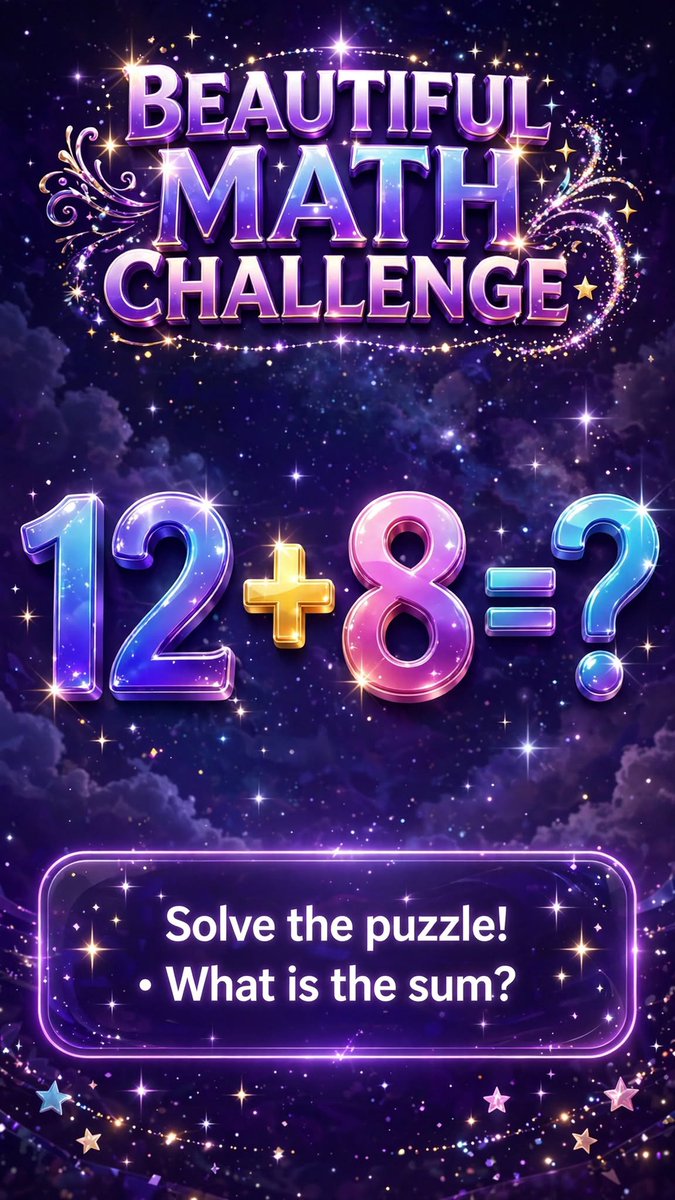 hamzaabbaspc3c's tweet photo. BEAUTIFUL MATH CHALLENGE ✨
12 + 8 = ? https://t.co/lWZ37PNp9c